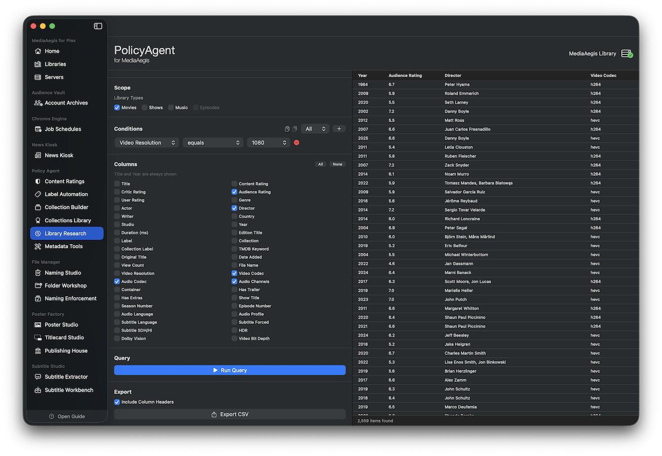 Library Research field explorer with search results